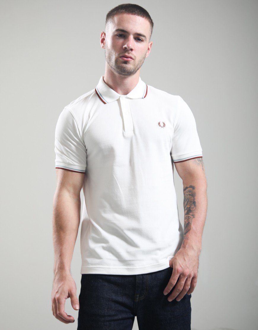 Fred Perry Twin Tipped Polo Shirt Snow White/Silver Blue/Brandy