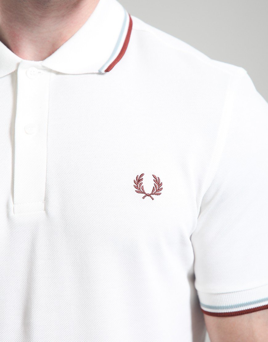 Fred Perry Twin Tipped Polo Shirt Snow White/Silver Blue/Brandy