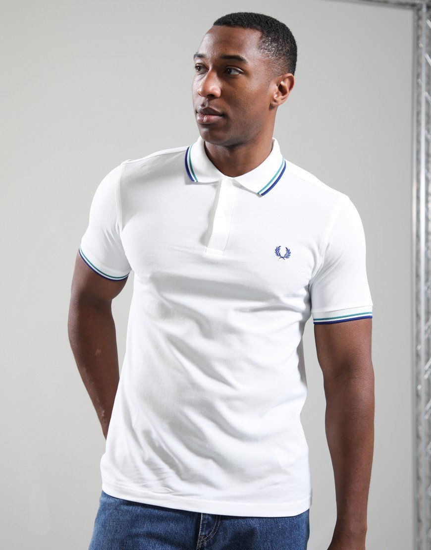 Fred Perry Twin Tipped Polo Shirt Snow White/Deep Mint/Soho Eclipse