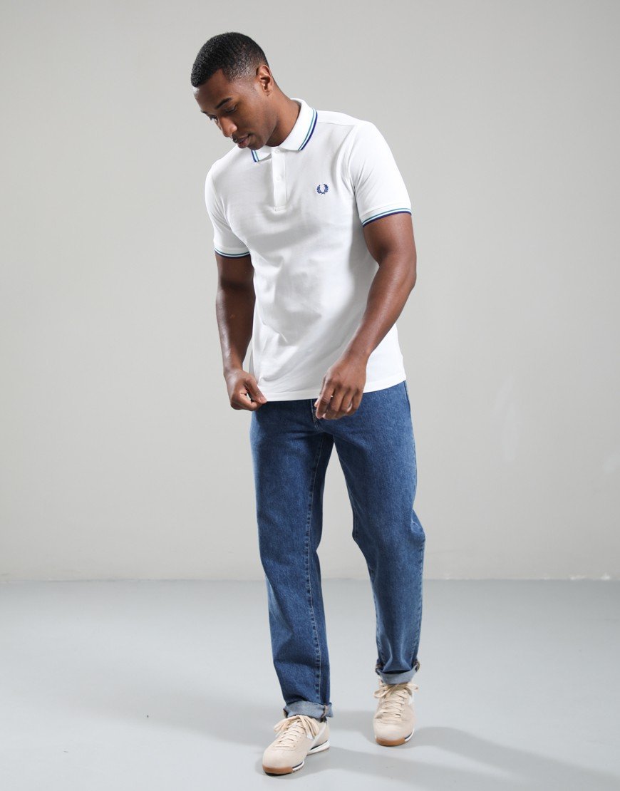 Fred Perry Twin Tipped Polo Shirt Snow White/Deep Mint/Soho Eclipse