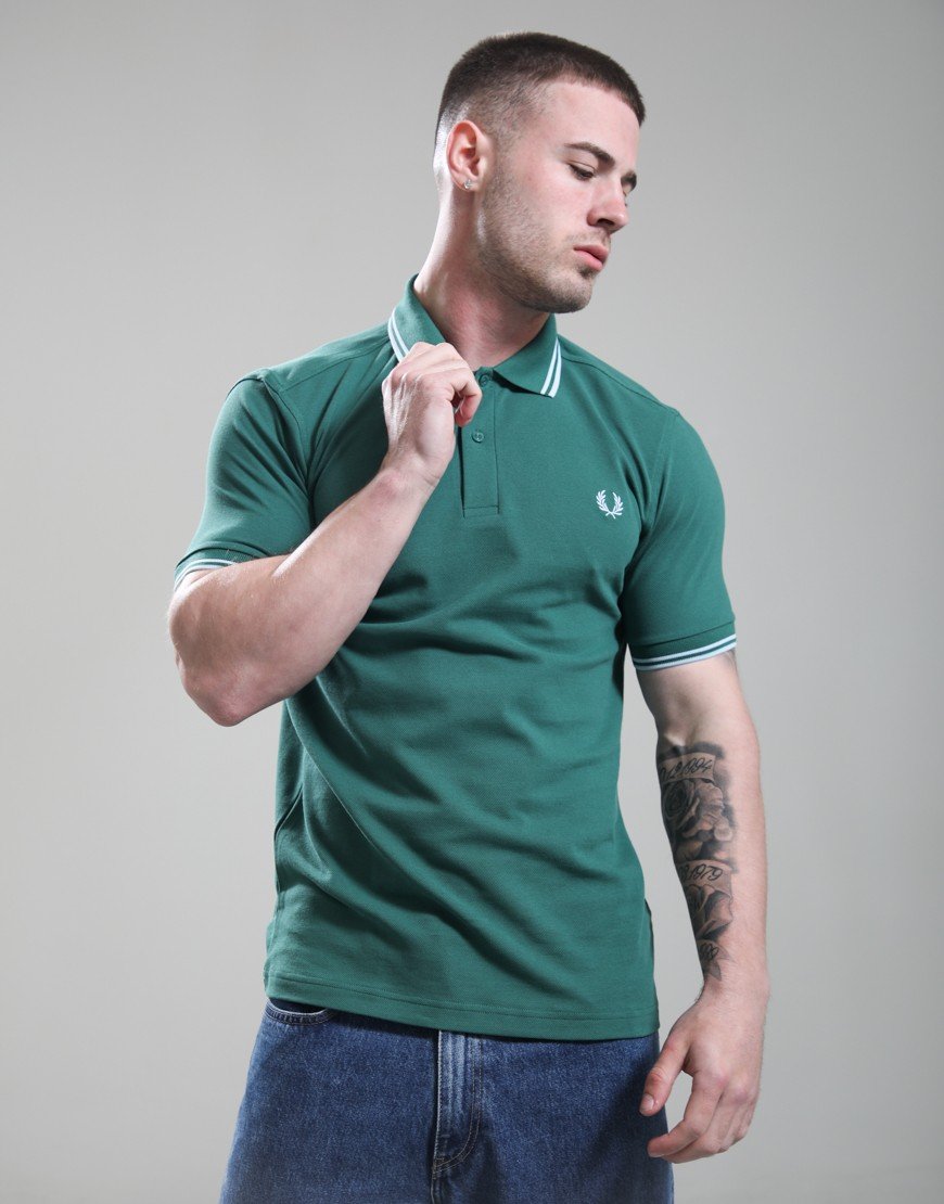 Fred Perry Twin Tipped Polo Shirt Sport Green/Light Ice