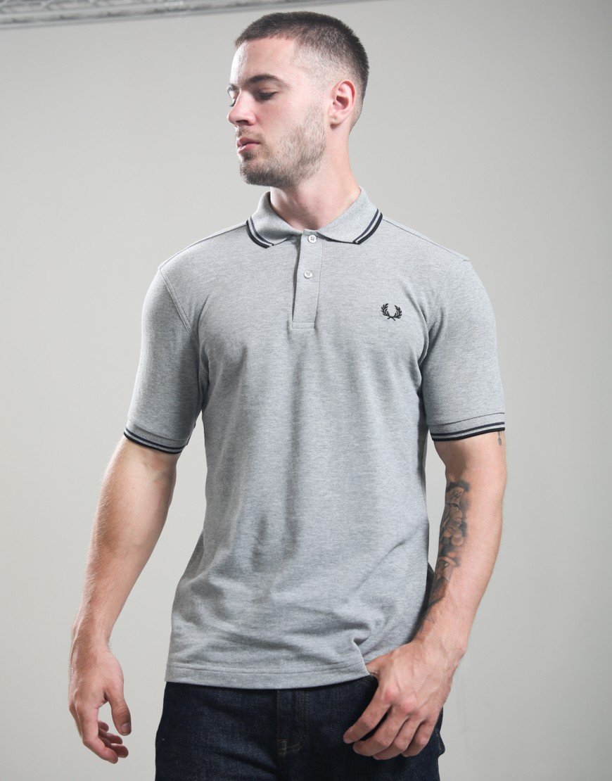 Fred Perry Twin Tipped Polo Shirt Steel Marl/Dark Airforce/Black