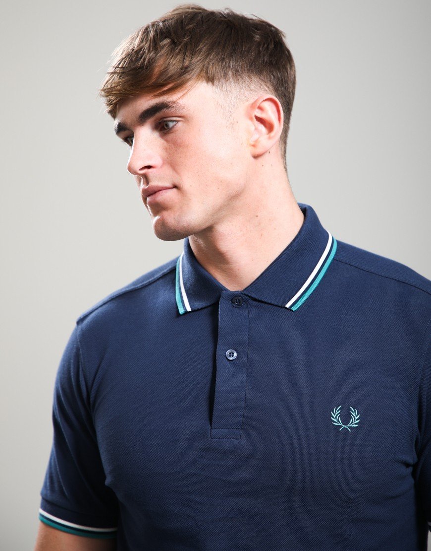 Fred Perry Twin Tipped Polo Shirt Tennis Blue/Snow White/Deep Mint