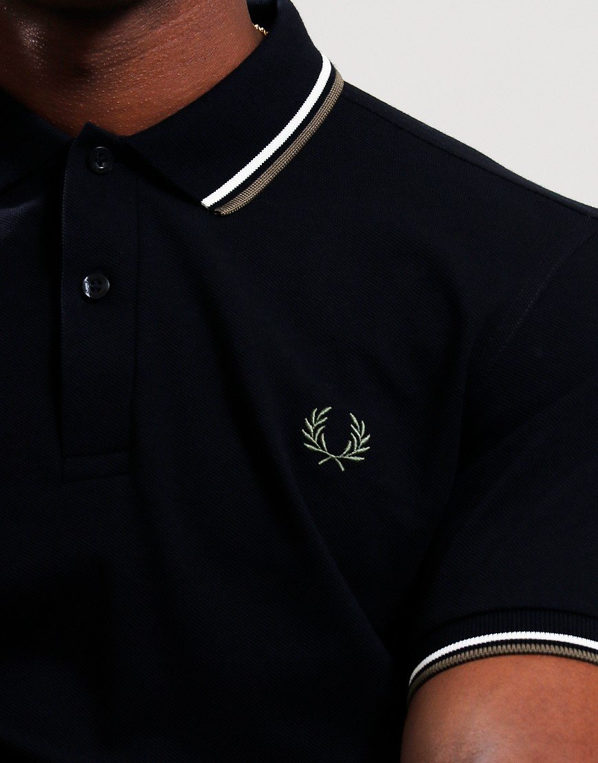 Fred Perry Twin Tipped Polo Shirt Black/Ecru/Laurel Wreath Green