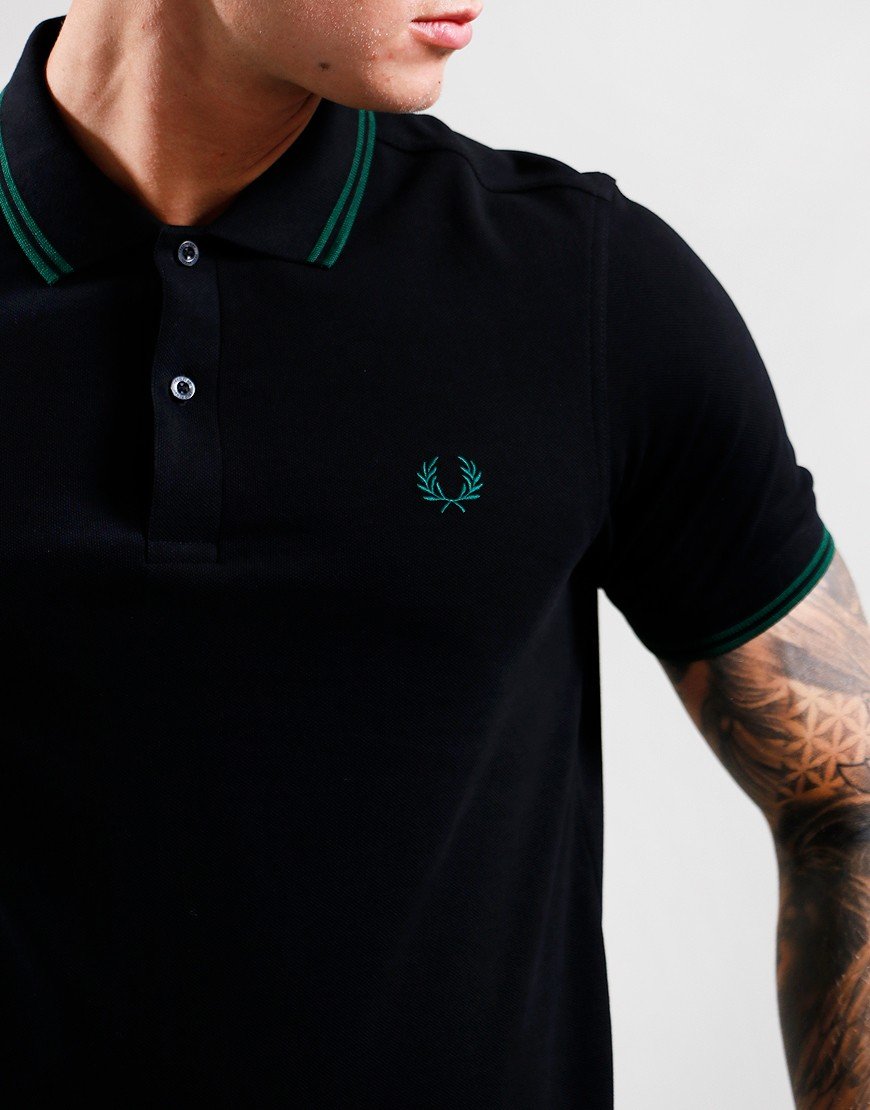 Fred Perry Twin Tipped Polo Shirt Black/Ivy - Terraces Menswear