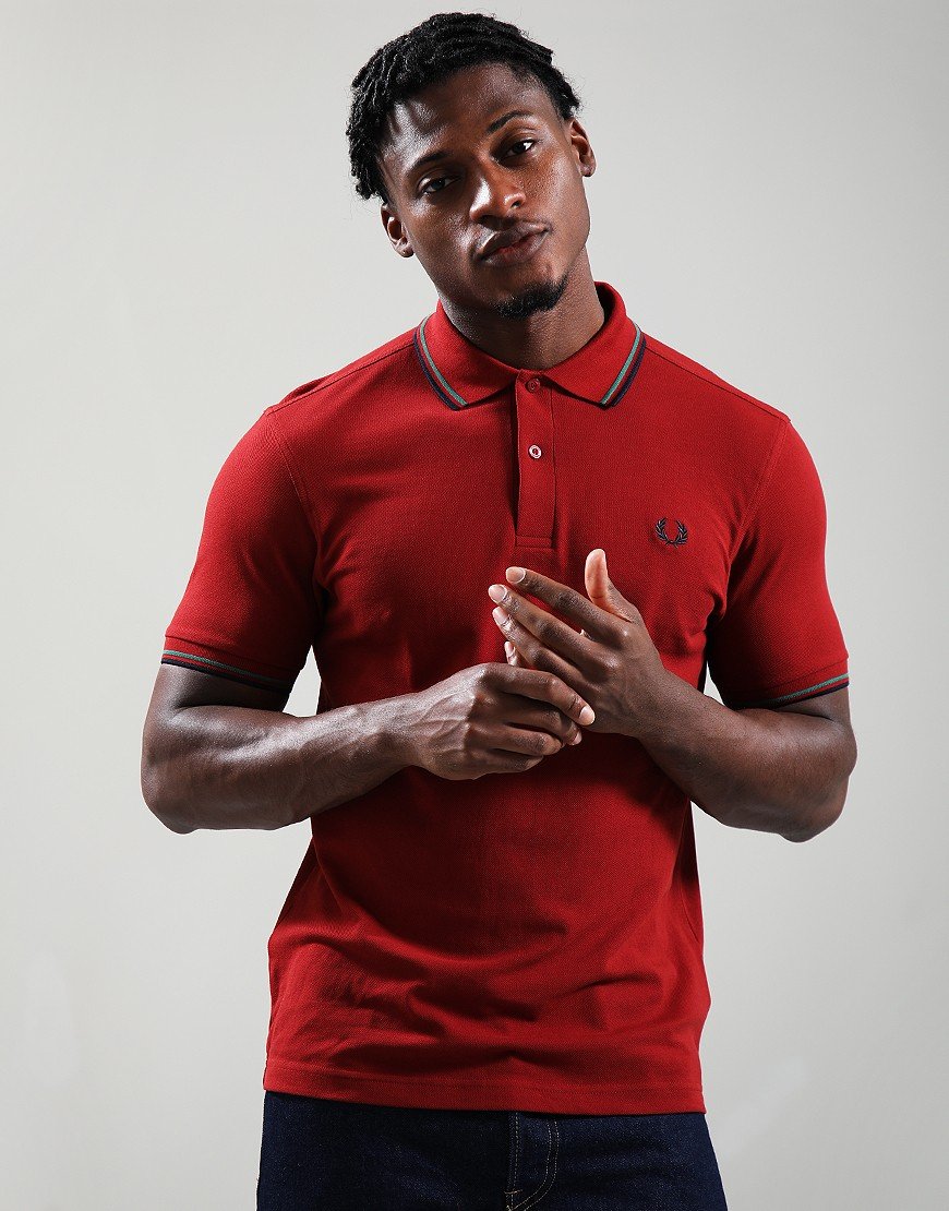 Fred Perry Twin Tipped Polo Shirt Burnt Red/Sport Green/Navy