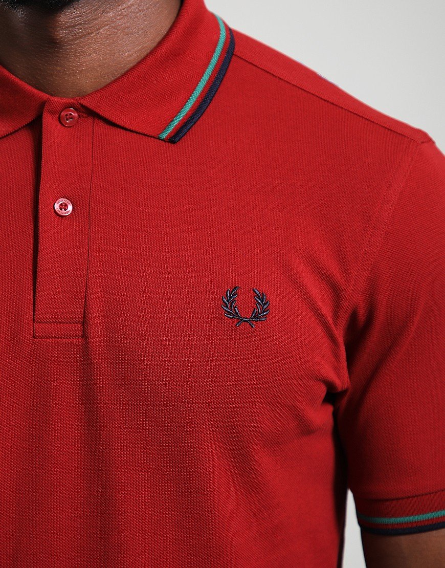Fred Perry Twin Tipped Polo Shirt Burnt Red/Sport Green/Navy