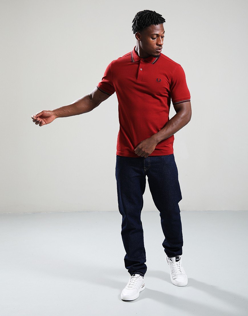 Fred Perry Twin Tipped Polo Shirt Burnt Red/Sport Green/Navy