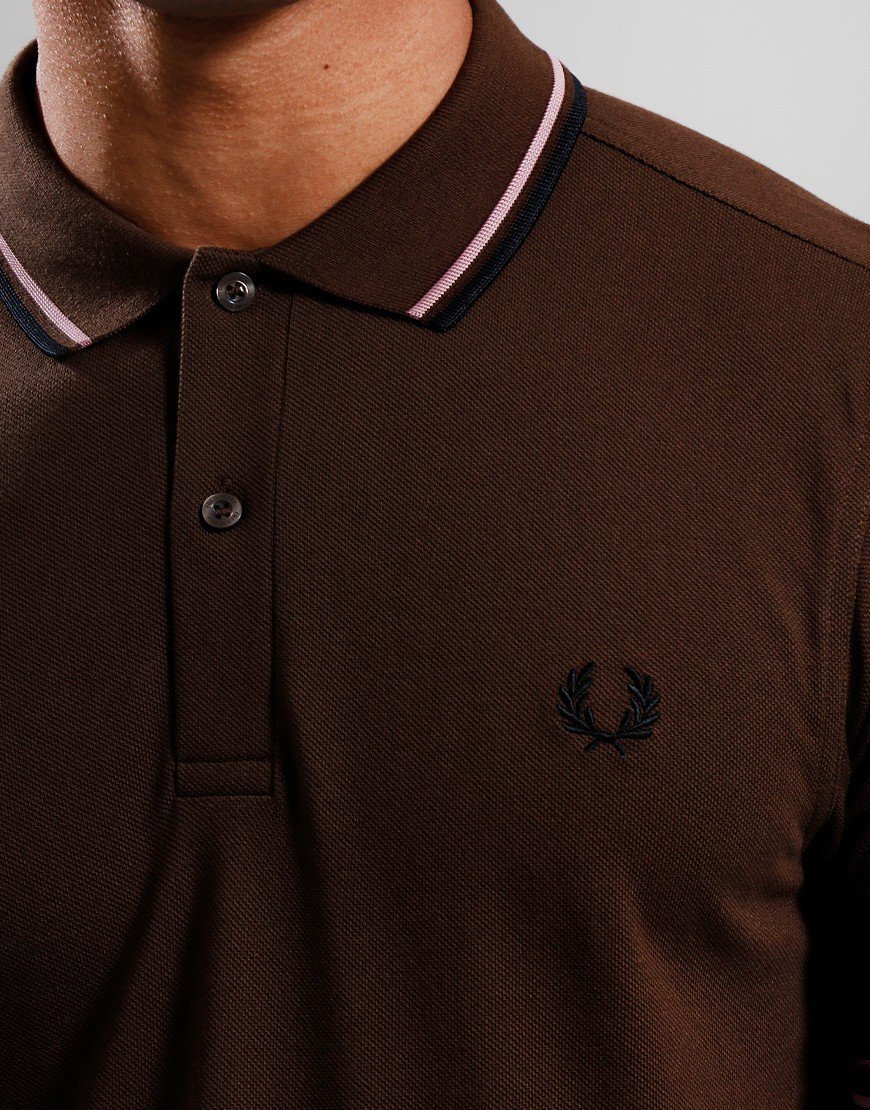 Fred Perry Twin Tipped Polo Shirt Burnt Tobacco/Dark Pink/Black