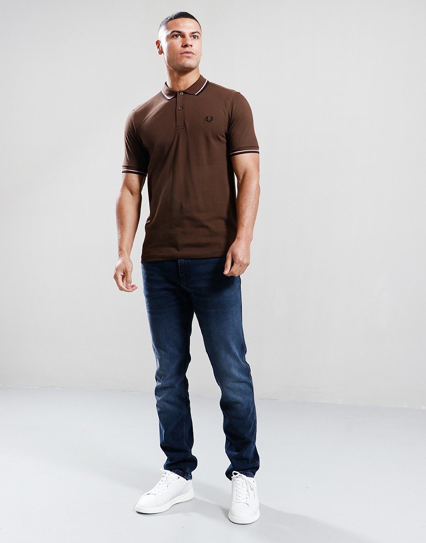 Fred Perry Twin Tipped Polo Shirt Burnt Tobacco/Dark Pink/Black