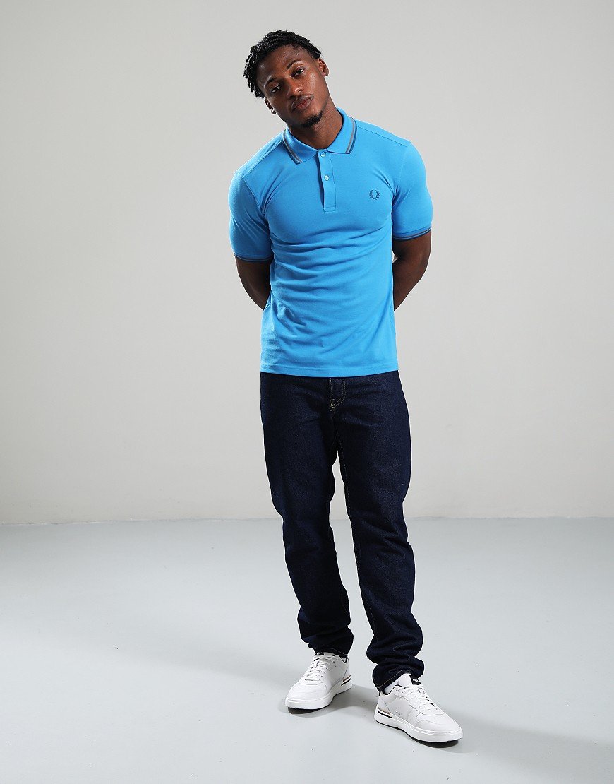 Fred Perry Twin Tipped Polo Shirt Court Blue Stone Petrol Terraces 