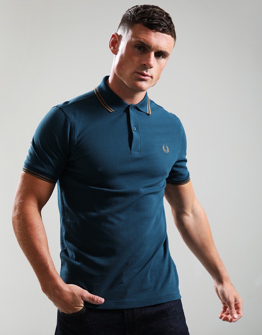Fred Perry Twin Tipped Polo Shirt Dark Petrol Stone Terraces Menswear