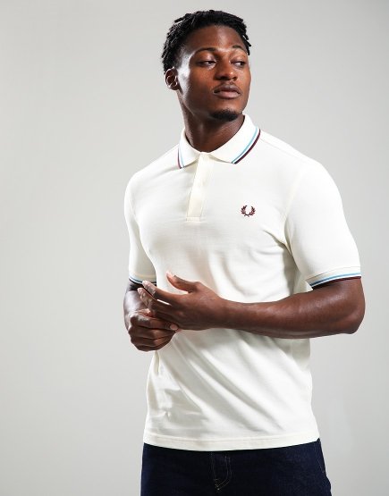 Fred Perry Twin Tipped Polo Shirt Ecru/Blue/Oxblood