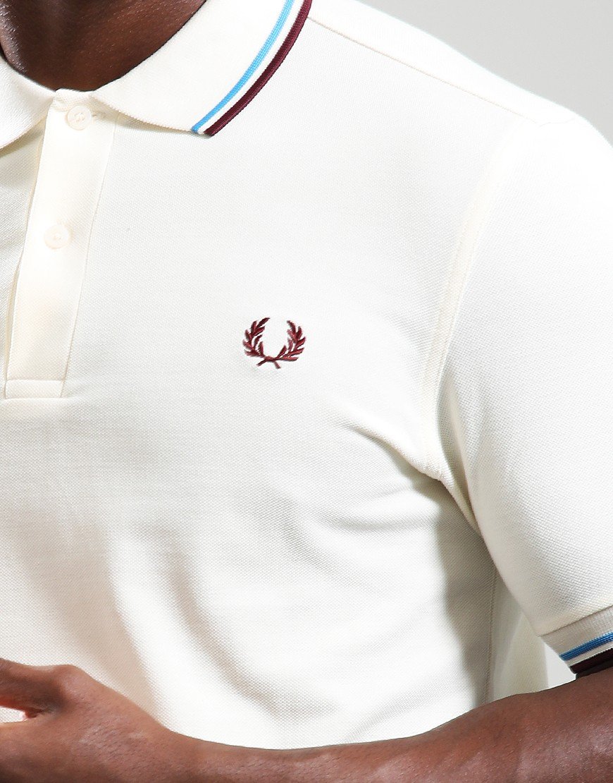 Fred Perry Twin Tipped Polo Shirt Ecru/Blue/Oxblood