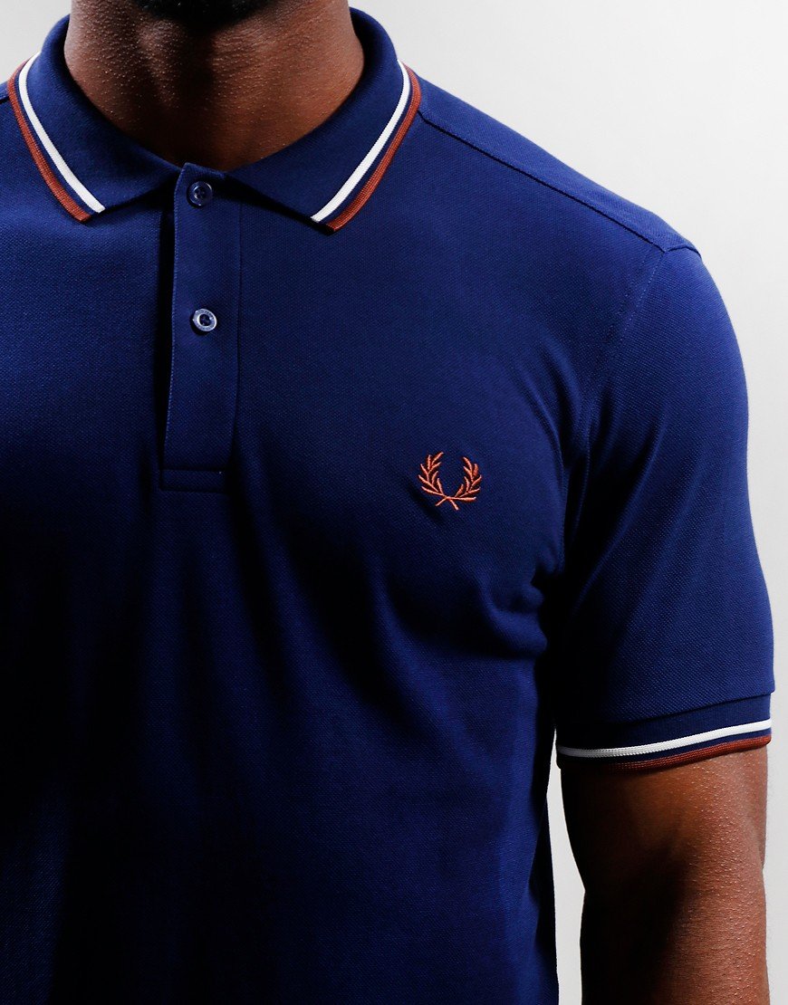 Fred Perry Twin Tipped Polo Shirt French Navy/Ecru/Whisky Brown