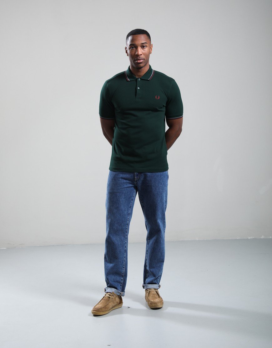 Fred Perry Twin Tipped Polo Shirt Grass Roots/Stockport Blue/Oxblood