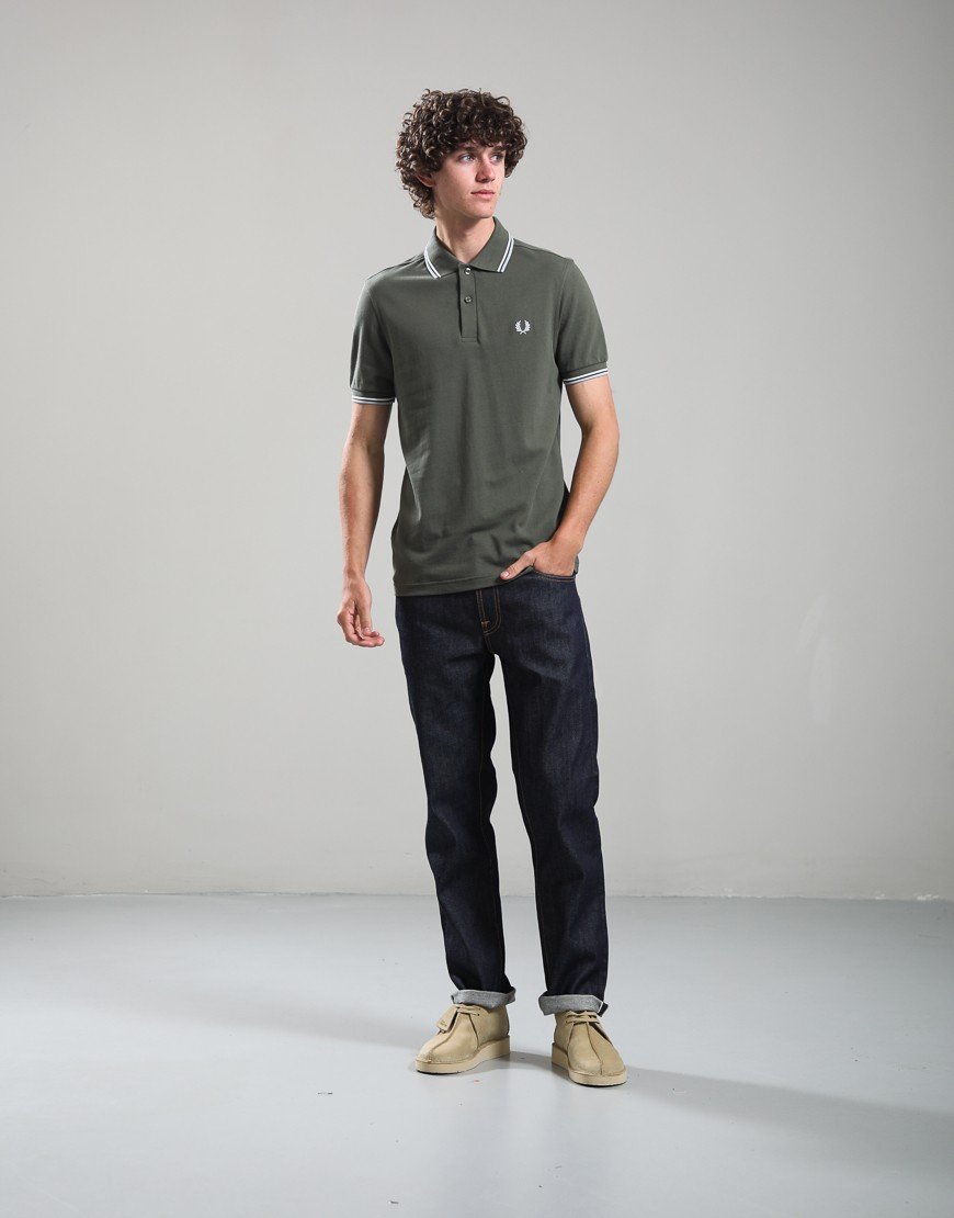 Fred Perry Twin Tipped Polo Shirt Laurel Wreath Green/Ecru/Dusky Blue