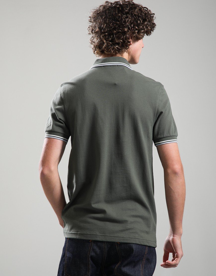 Fred Perry Twin Tipped Polo Shirt Laurel Wreath Green/Ecru/Dusky Blue