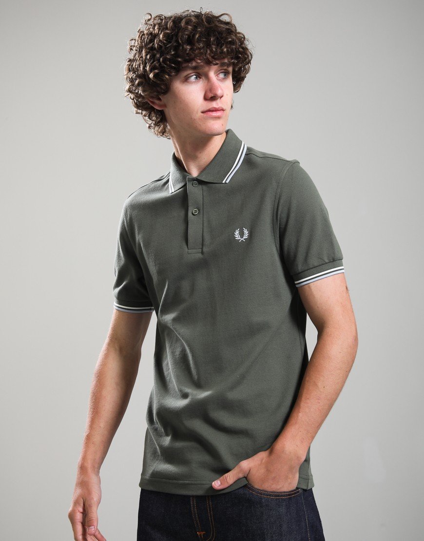Fred Perry Twin Tipped Polo Shirt Laurel Wreath Green/Ecru/Dusky Blue