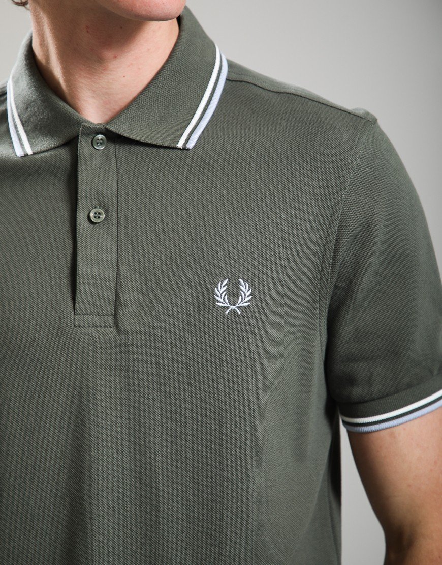 Fred Perry Twin Tipped Polo Shirt Laurel Wreath Green/Ecru/Dusky Blue