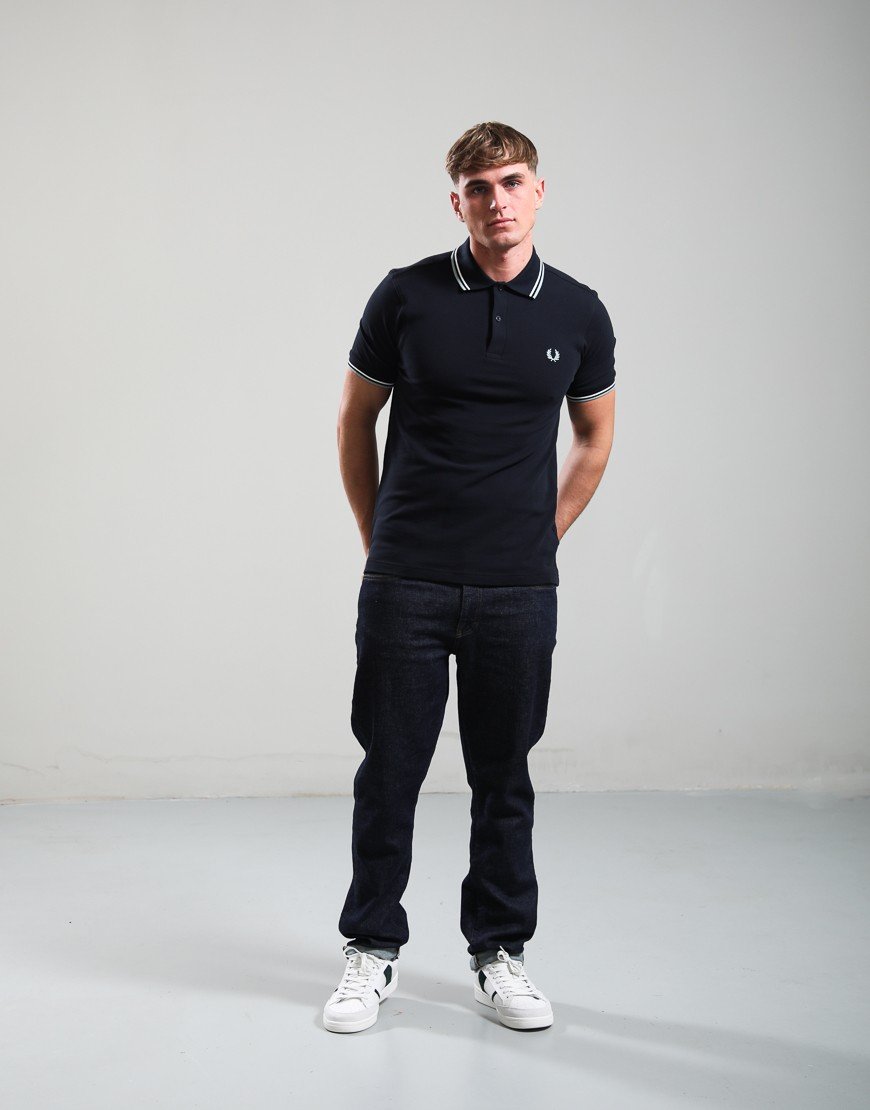Fred Perry Twin Tipped Polo Shirt Navy/Ecru/Silver Blue
