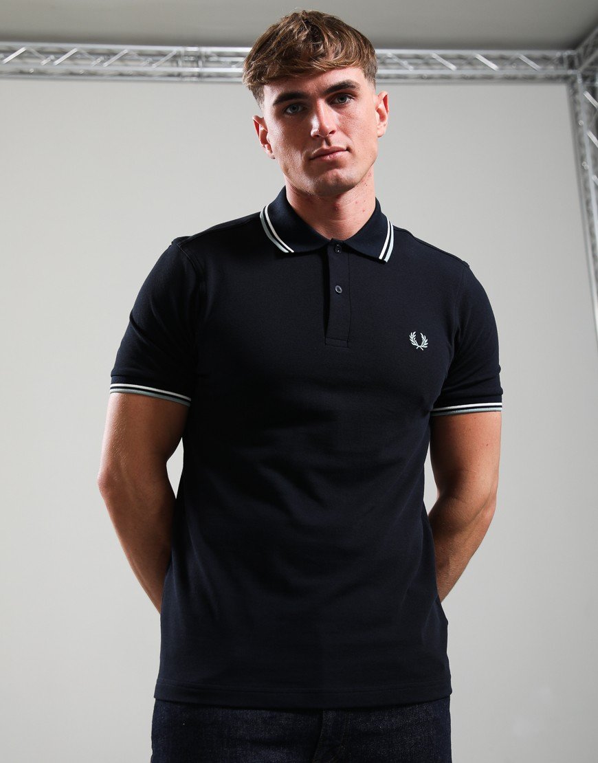 Fred Perry Twin Tipped Polo Shirt Navy/Ecru/Silver Blue