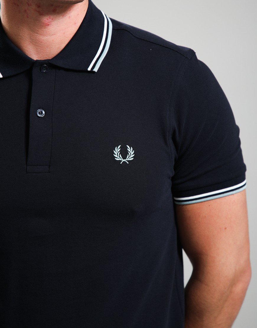 Fred Perry Twin Tipped Polo Shirt Navy/Ecru/Silver Blue