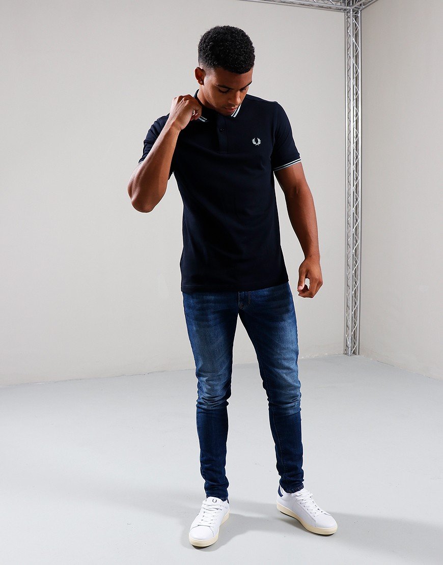 Fred Perry Twin Tipped Polo Shirt Navy/Silver Blue