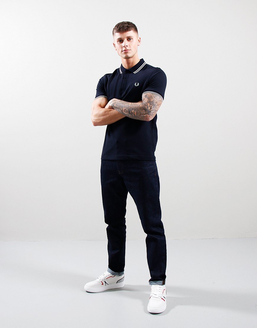 Fred Perry Twin Tipped Polo Shirt Navy/Snow White/Seagrass