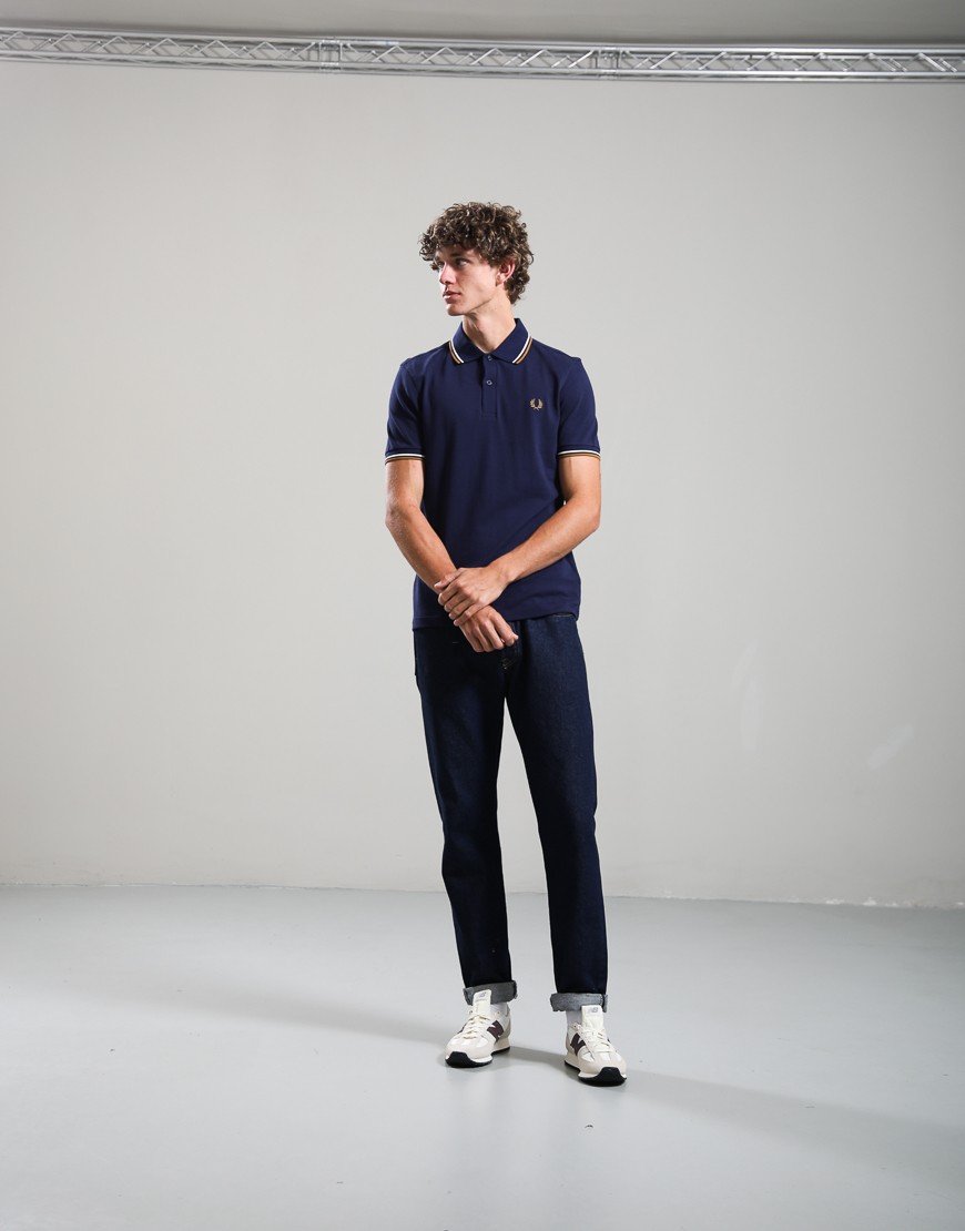 Fred Perry Twin Tipped Polo Shirt Twilight Navy/White/Dark Caramel