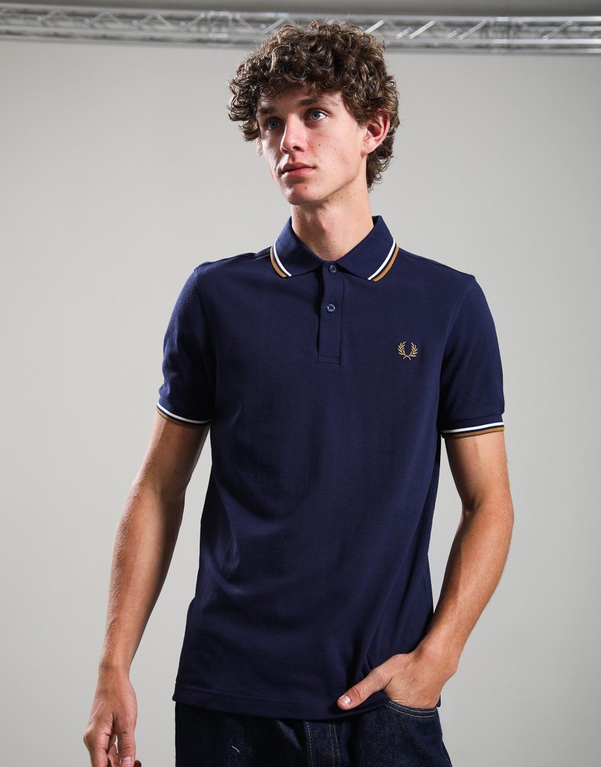 Fred Perry Twin Tipped Polo Shirt Twilight Navy/White/Dark Caramel