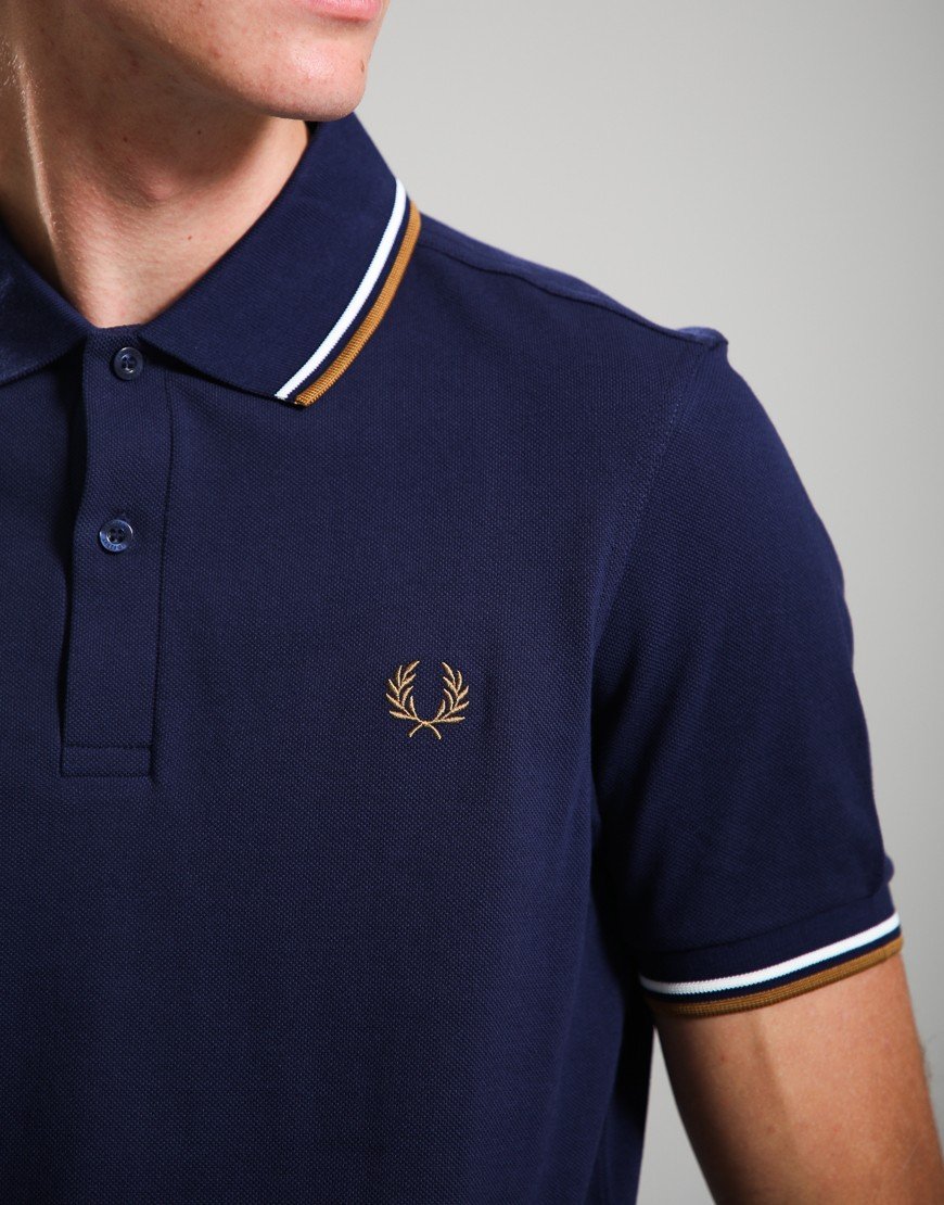 Fred Perry Twin Tipped Polo Shirt Twilight Navy/White/Dark Caramel