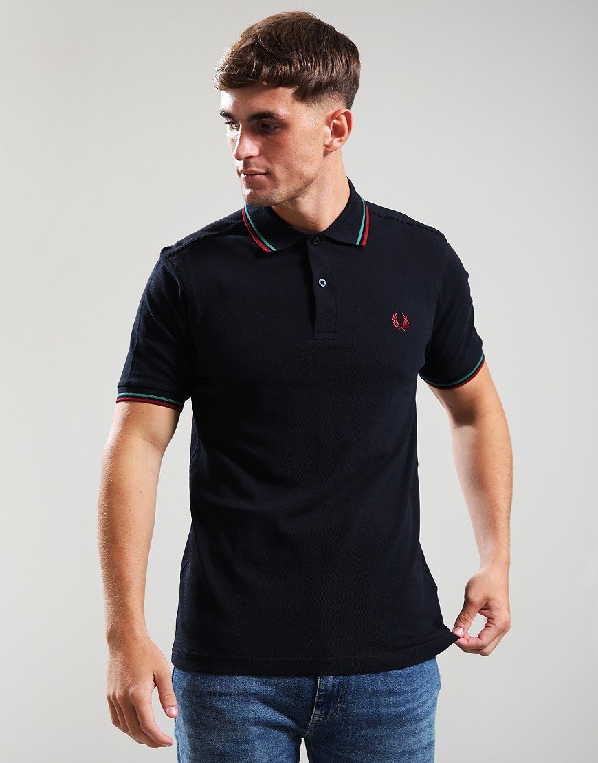 Fred Perry Twin Tipped Polo Shirt Navy/Sport Green/Burnt Red