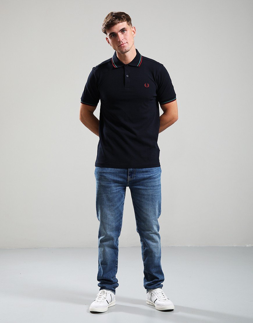 Fred Perry Twin Tipped Polo Shirt Navy/Sport Green/Burnt Red