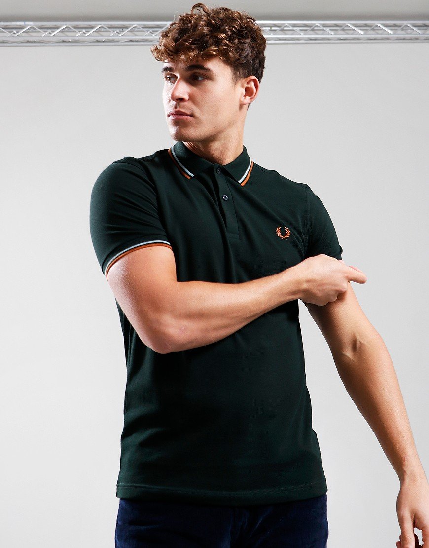 Fred Perry Twin Tipped Polo Shirt Night Green/Silver Blue/Marmalade