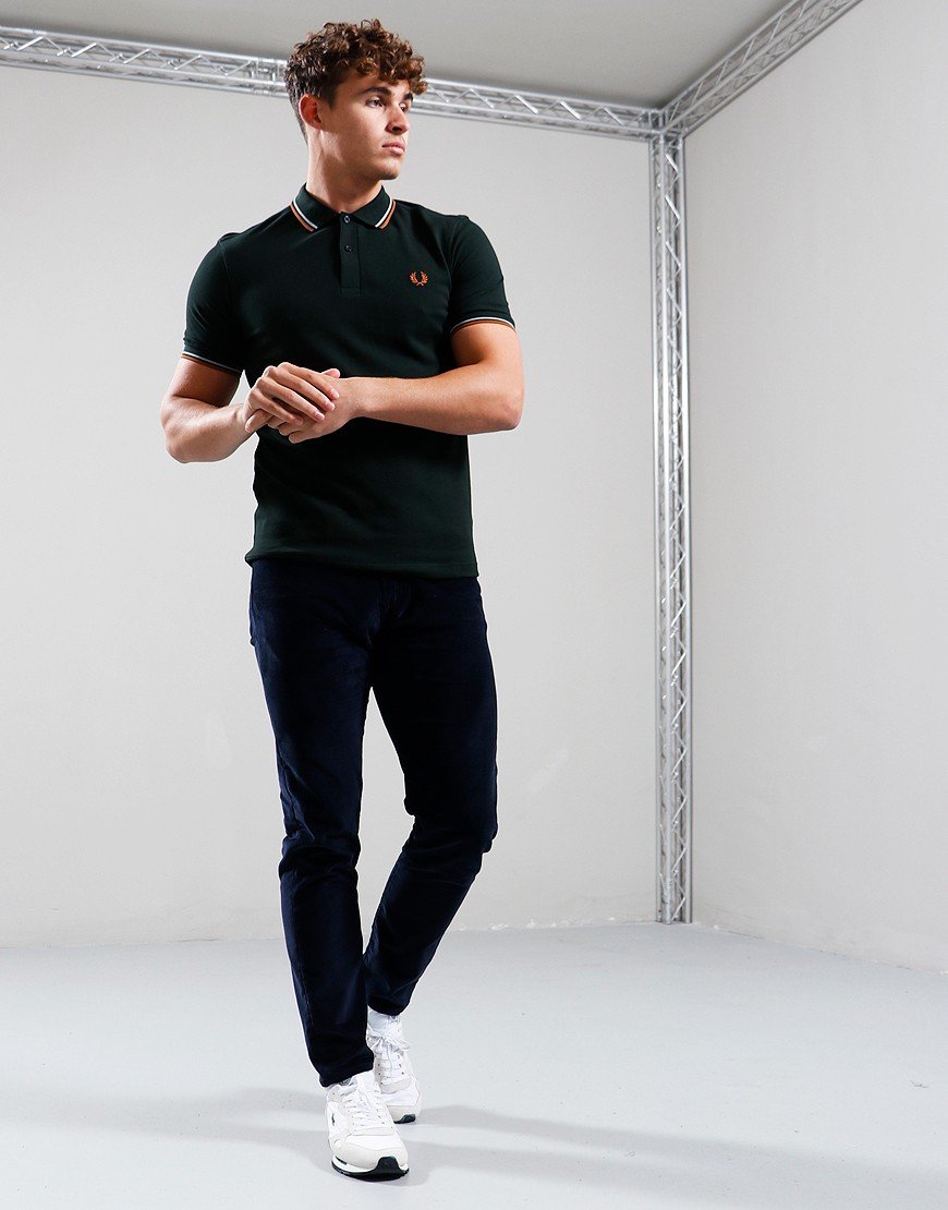 Fred Perry Twin Tipped Polo Shirt Night Green/Silver Blue/Marmalade
