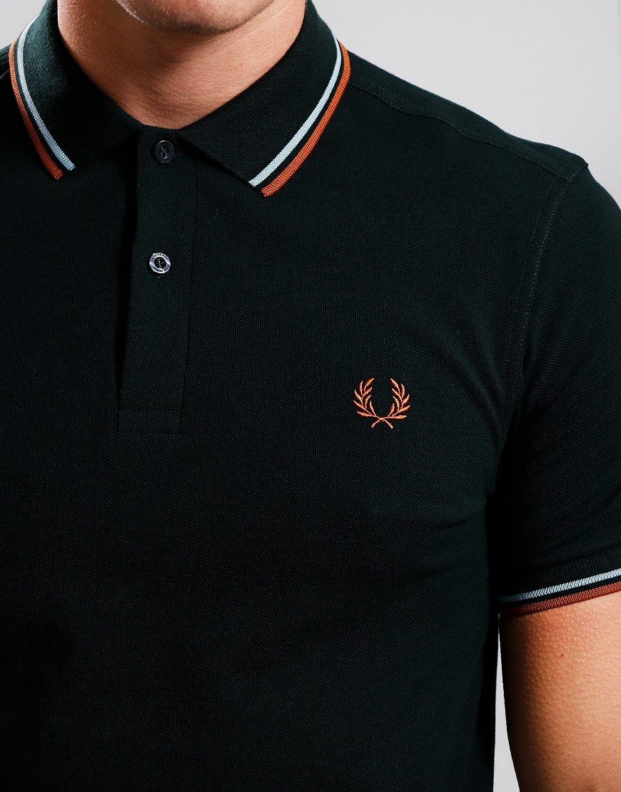 Fred Perry Twin Tipped Polo Shirt Night Green/Silver Blue/Marmalade