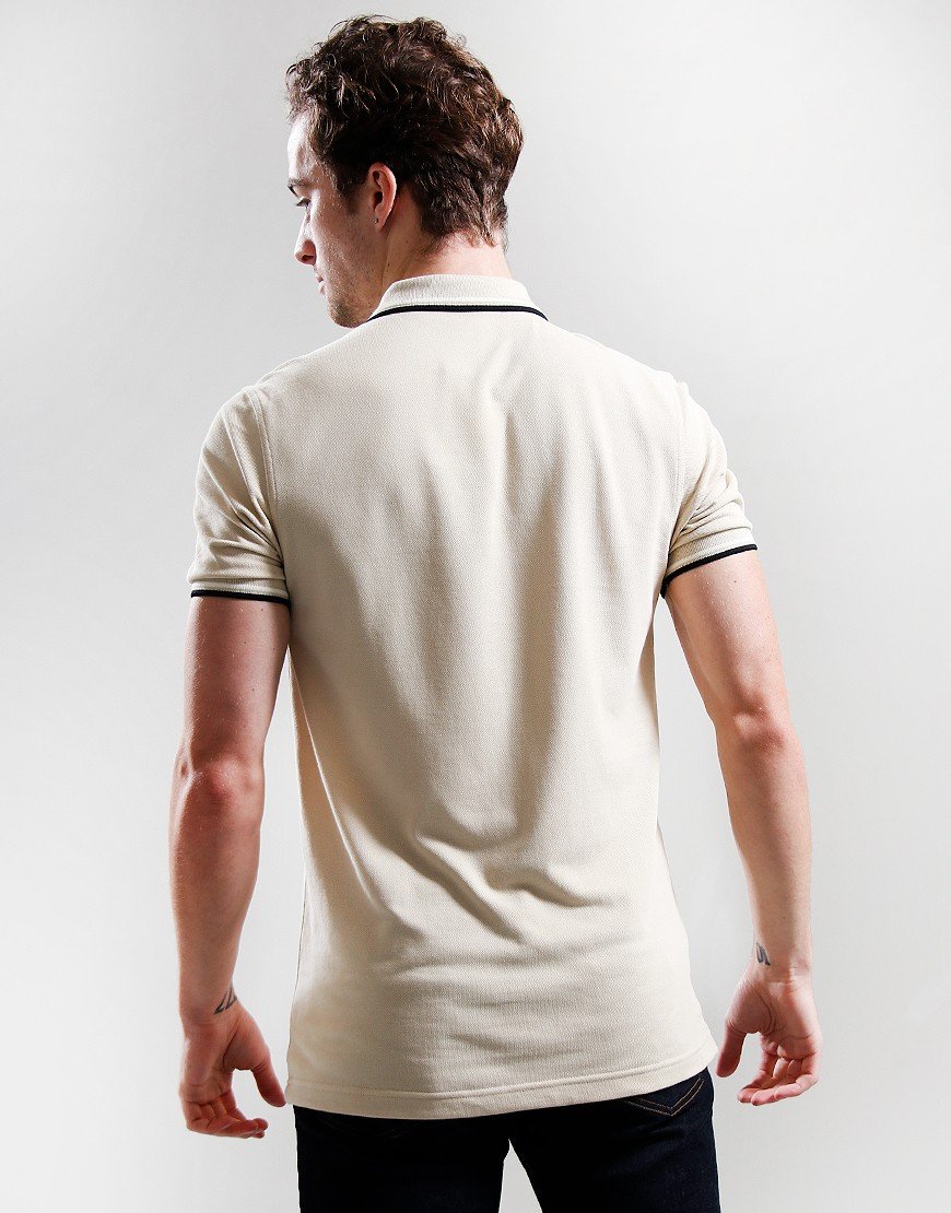 ◇FRED PERRY◇ M12 Twin Tip Fred Perry Shirt Ecru Oatmeal AF Fred Perry Twin Tipped Polo Shirt Oatmeal - Terraces Menswear
