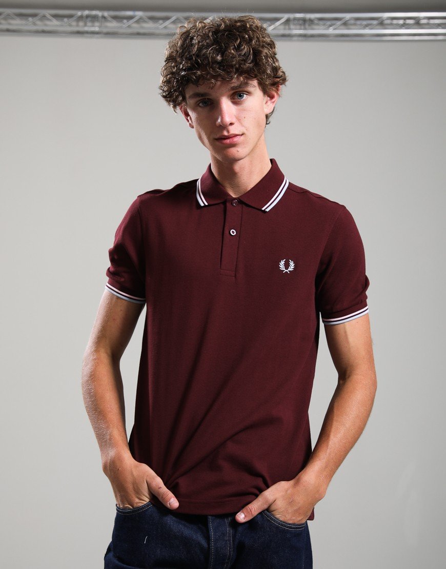 Fred Perry Twin Tipped Polo Shirt Oxblood/Iced Pink/Dusky Blue