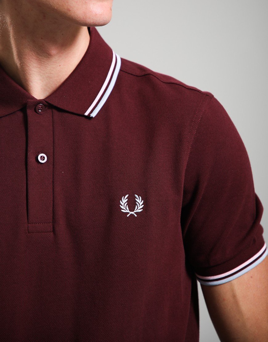 Fred Perry Twin Tipped Polo Shirt Oxblood/Iced Pink/Dusky Blue