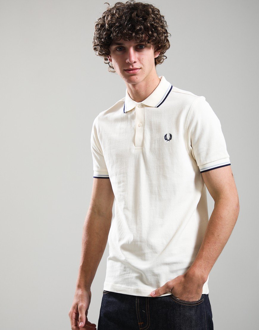 Fred Perry Twin Tipped Polo Shirt Ecru/Dusky Blue/French Navy