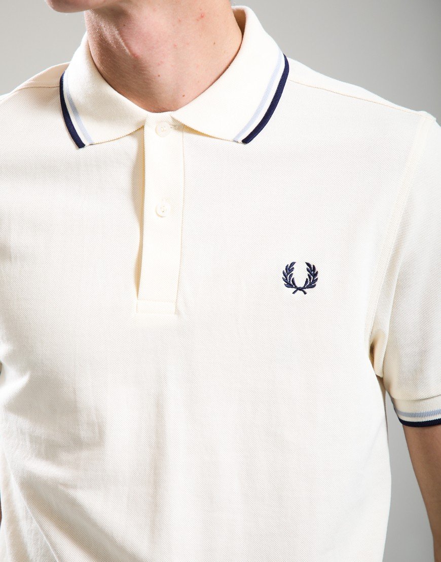Fred Perry Twin Tipped Polo Shirt Ecru/Dusky Blue/French Navy