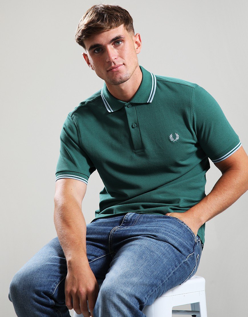 Fred Perry Twin Tipped Polo Shirt Sports Green/Track Blue