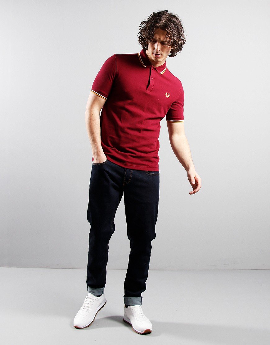 Fred Perry Twin Tipped Polo Shirt Tawney Port/Gold/Gold