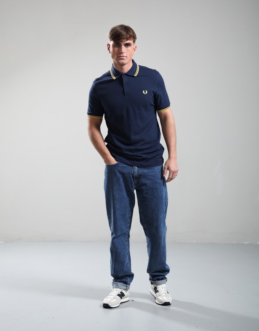Fred Perry Twin Tipped Polo Shirt Tennis Blue/Lemon Barley