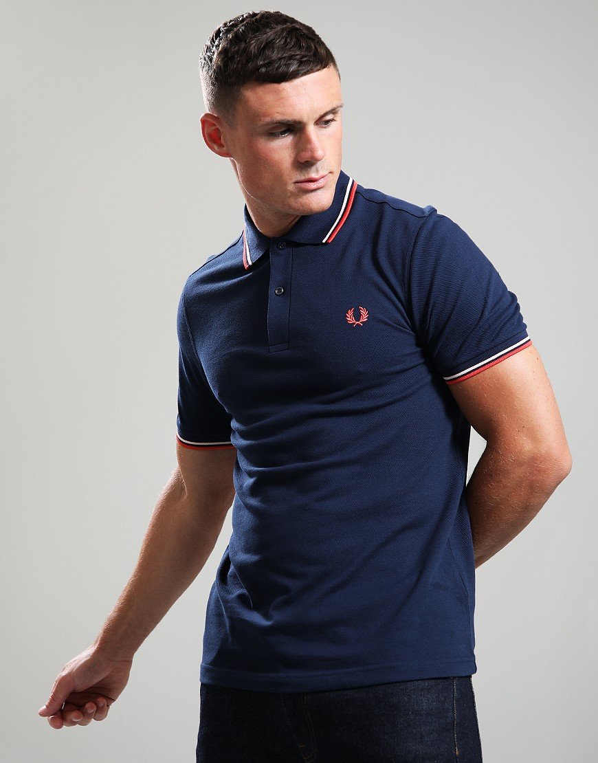 Fred Perry Twin Tipped Polo Shirt Tennis Blue/Silky/Flamingo
