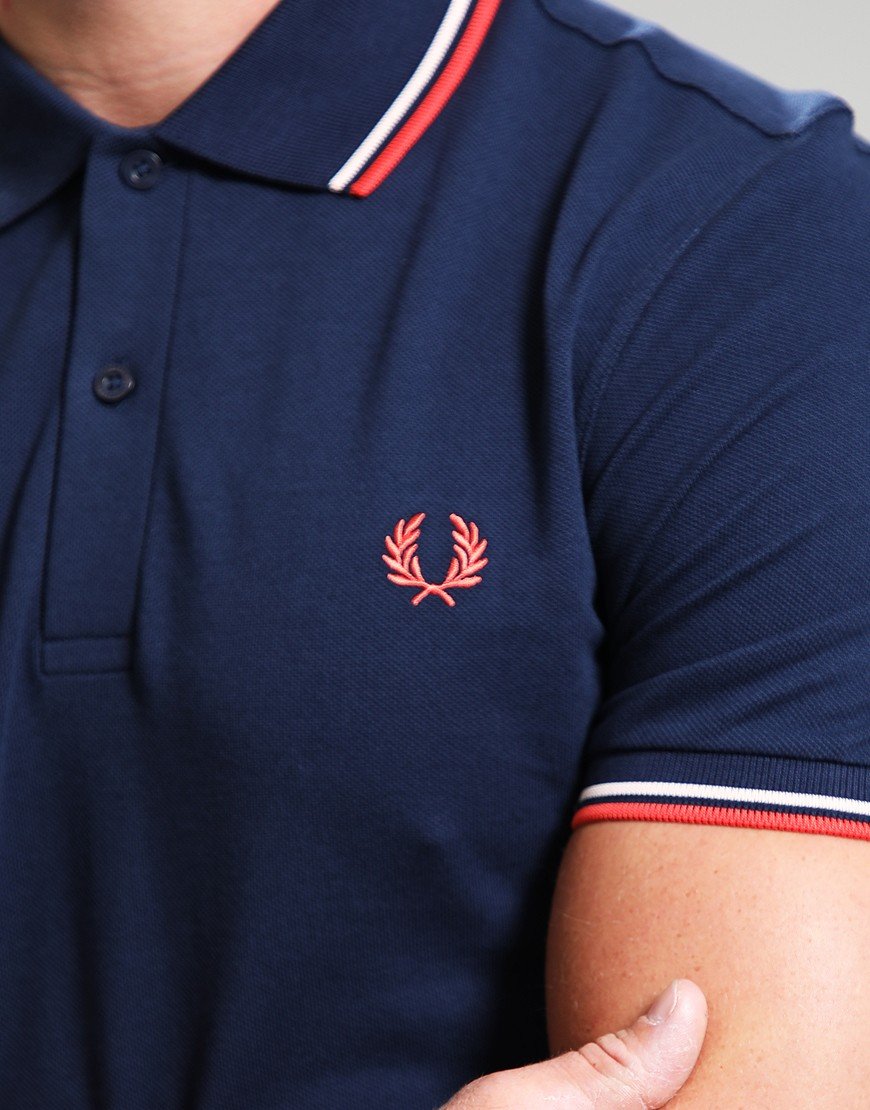 Fred Perry Twin Tipped Polo Shirt Tennis Blue/Silky/Flamingo