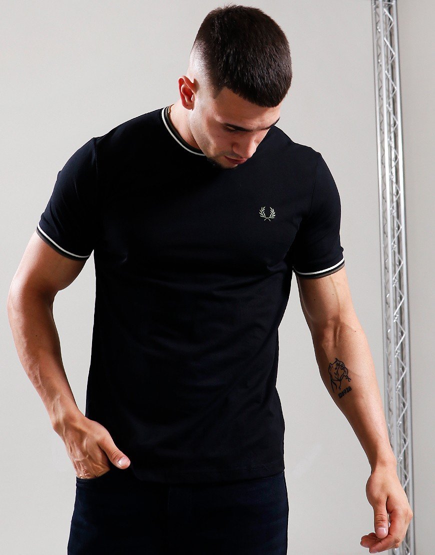 Fred Perry Twin Tipped T-Shirt Black/Ecru/Laurel Wreath Green
