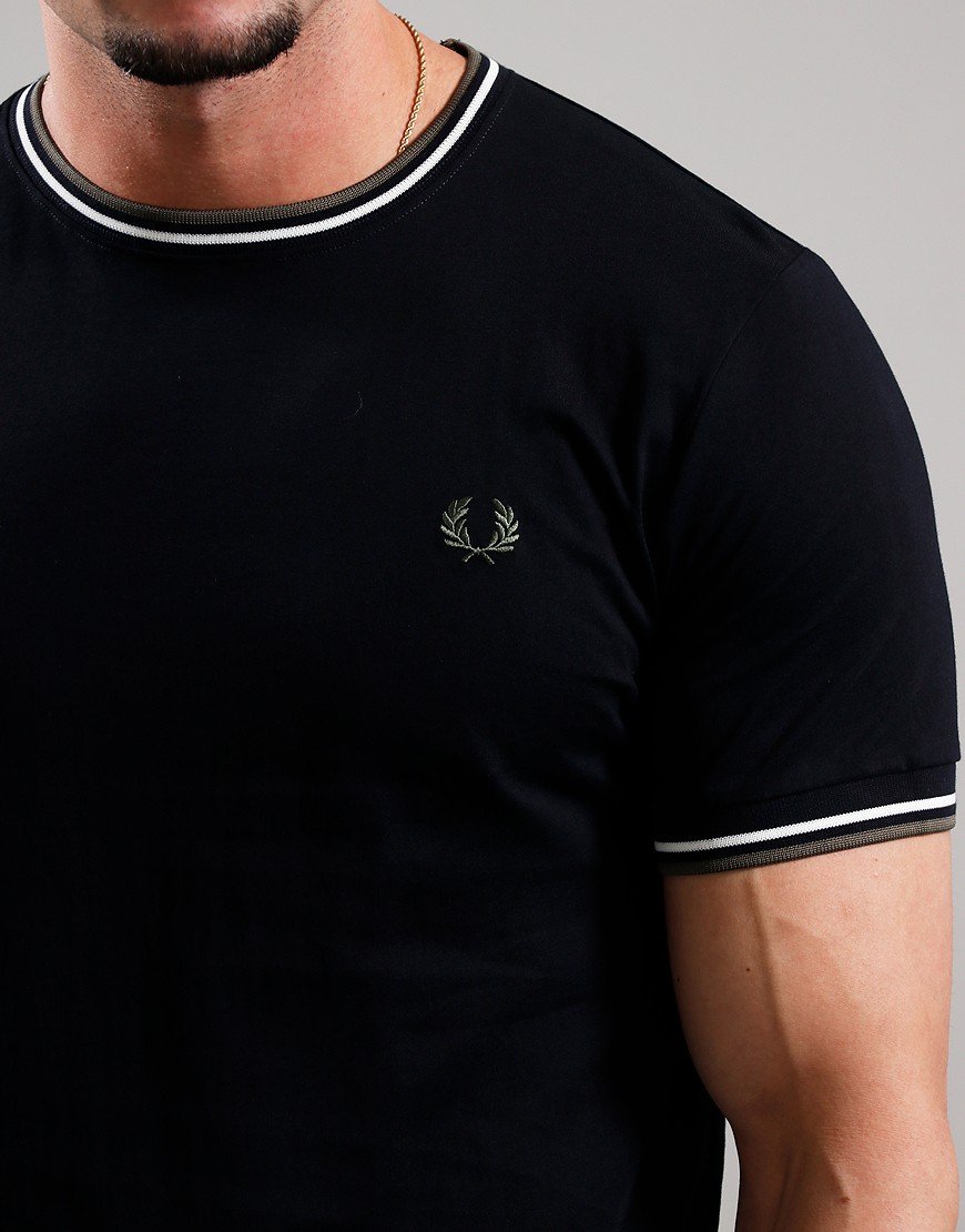 Fred Perry Twin Tipped T-Shirt Black/Ecru/Laurel Wreath Green