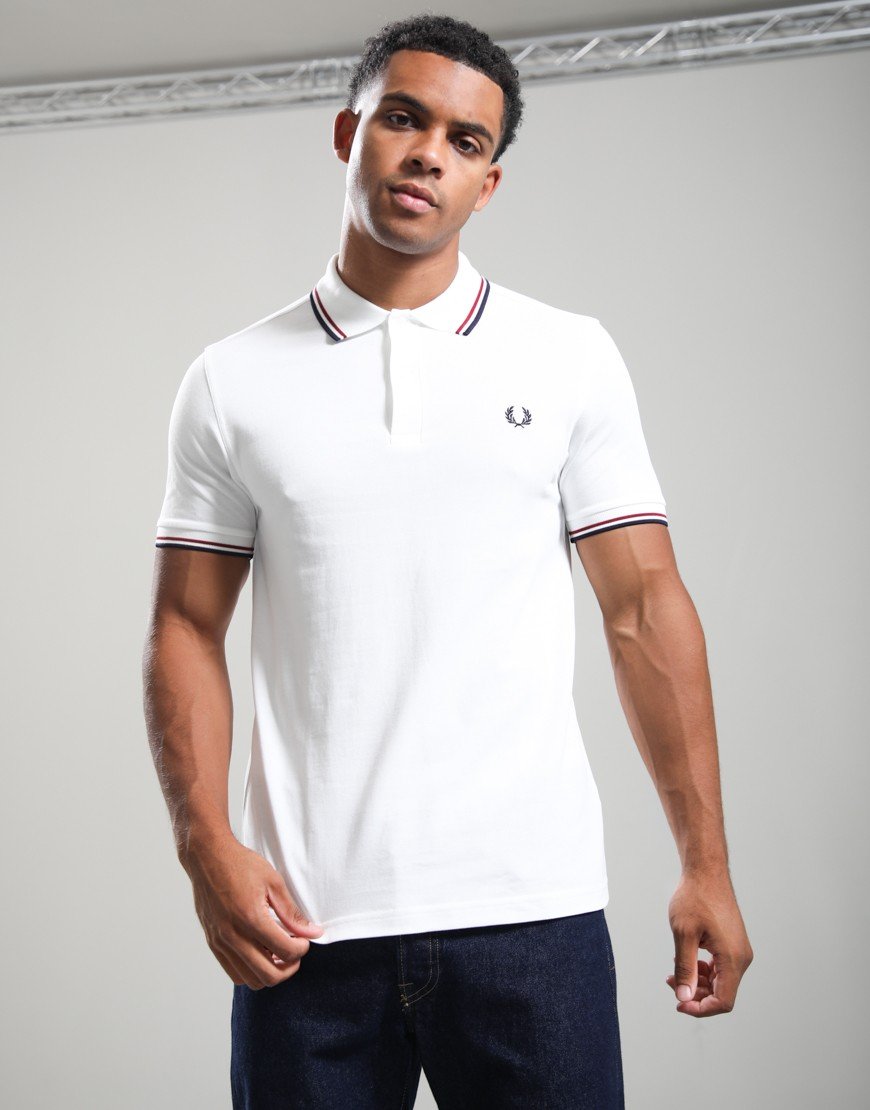 Fred Perry Twin Tipped Polo Shirt Snow/Red/Navy